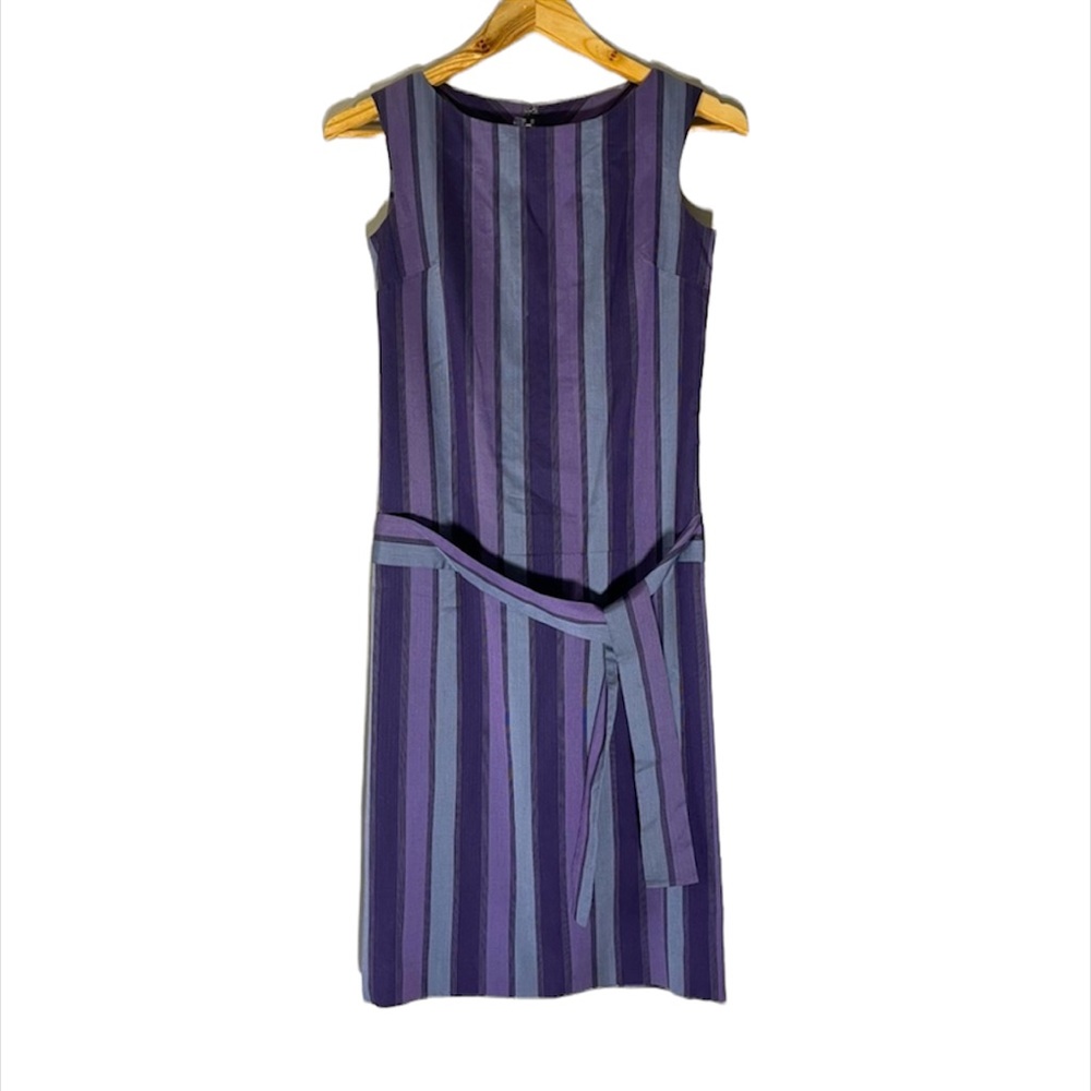 SOLD! VTG 50s 60s Purple Striped Dress Midi Handmade Cotton Lined